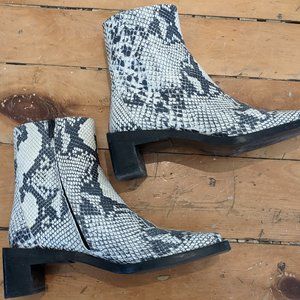 Leather square toe box heel snakeskin boots